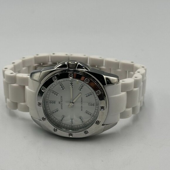 3/$30 Anne Klein Watch Women Silver Tone Round Dial White Band 37MM 7.25" - Picture 3 of 10